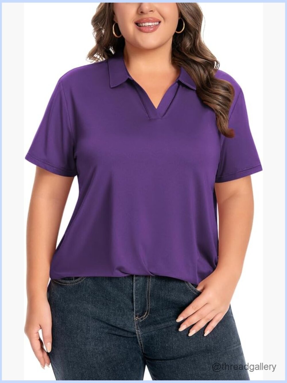 Plus Size V-Neck Short Sleeve Polo Shirt Quick-Dry UPF 50+ Golf Work Top